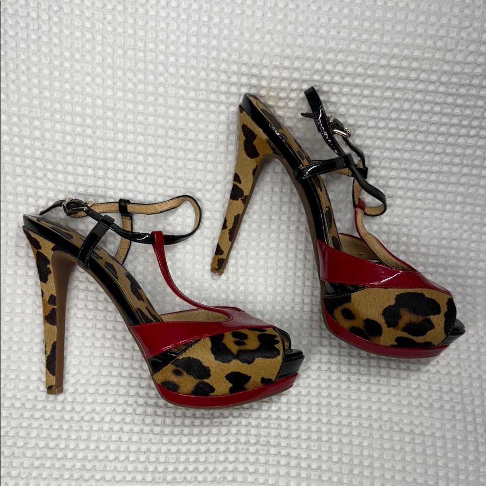 Leopard Print and Red High Heel Sandals -6.5